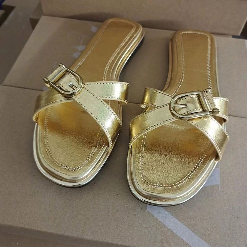 Women Sandals Factory - OEM Summer Cross-Strap Square-Toe Slippers