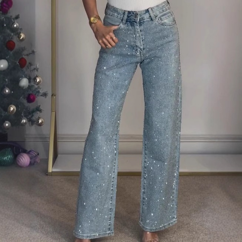 Women's Jeans Manufacturer - OEM Full Diamond Washed High Waist