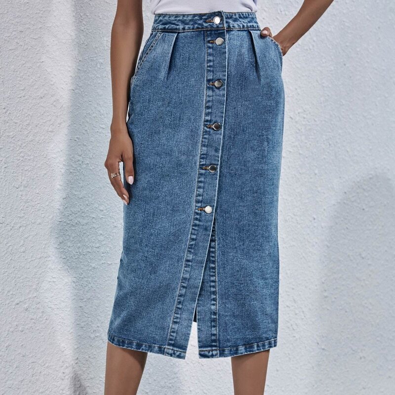Denim Skirt Manufacturer - OEM Summer High Waist Single-breasted Skirt