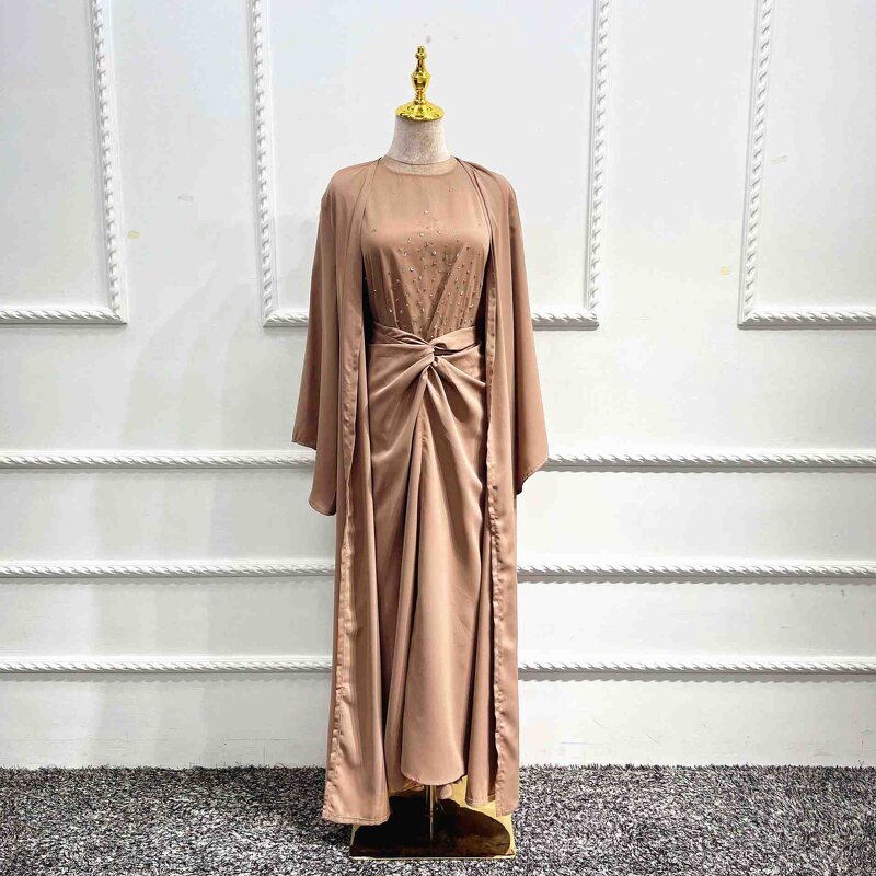 Muslim Dress Factory - OEM Beading Three-Piece Suit Abaya Set