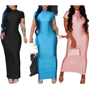 Slit Dress Factory - OEM Summer Solid Color Short Sleeve Dress