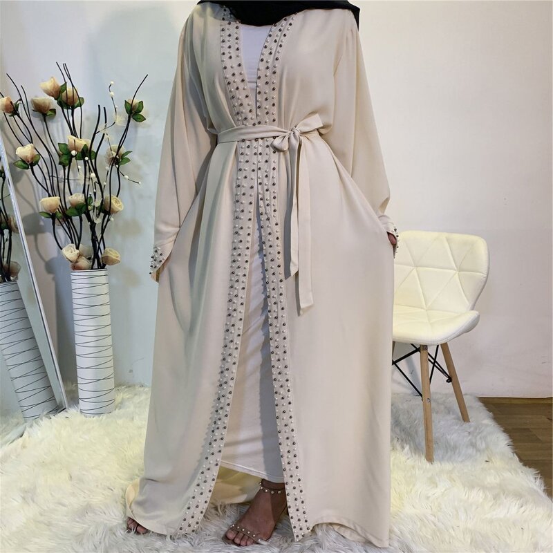 Muslim Dresses Manufacturer - OEM Solid Color Pearls Dubai Abaya