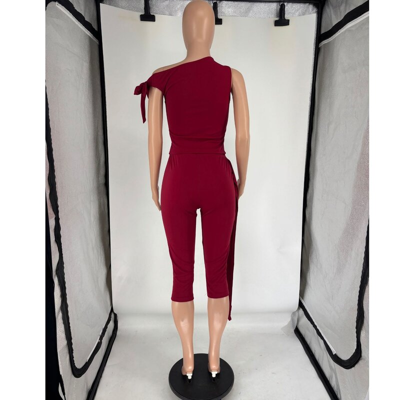 Two Piece Set Manufacturer - OEM 2025 Summer Asymmetric Collar Pants Set