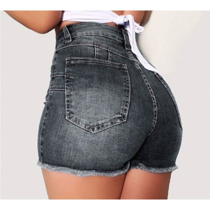 Denim Shorts Factory - OEM Stretch Slim Hole Fringe Shorts