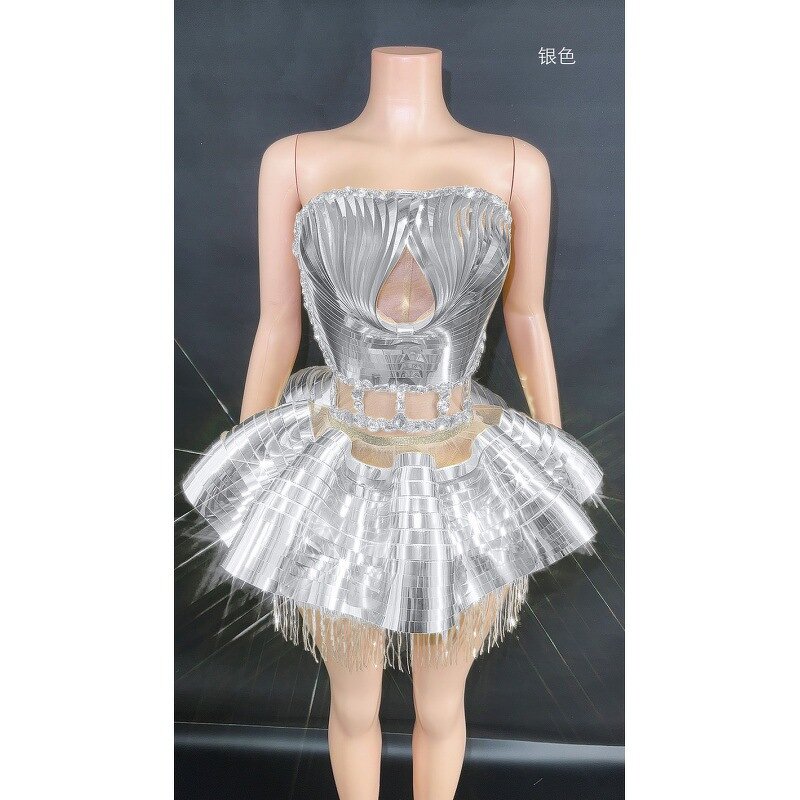 Party Costume Supplier - OEM Mirror Reflective Strapless Skirt Set