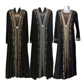 Islamic Robe Factory - OEM Striped Gold Pink Polyester Abaya