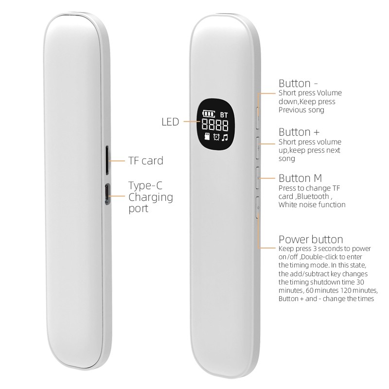 White Noise Sleep Aid Factory - Bulk USB-Charged Pillow-Shaped Bone-Conduction Volume Timer