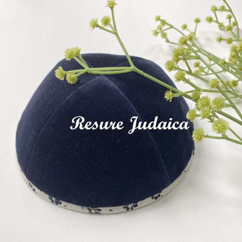 Velvet Kippah Supplier - OEM Navy Blue Custom Weddings Logo