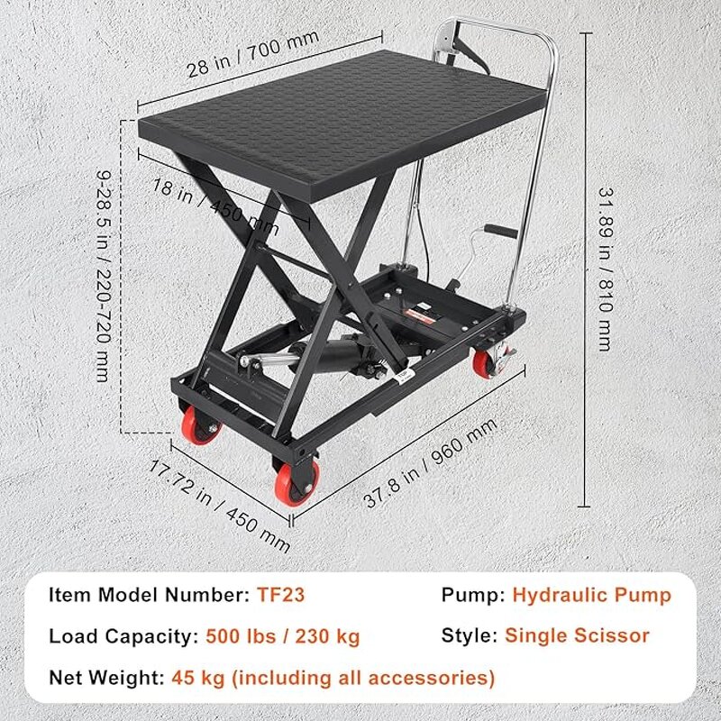 Hydraulic Lift Table Supplier - 500lbs Capacity with Wheels Non-Slip Pad