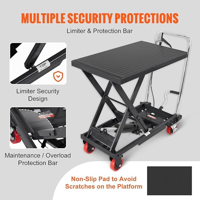 Hydraulic Lift Table Supplier - 500lbs Capacity with Wheels Non-Slip Pad