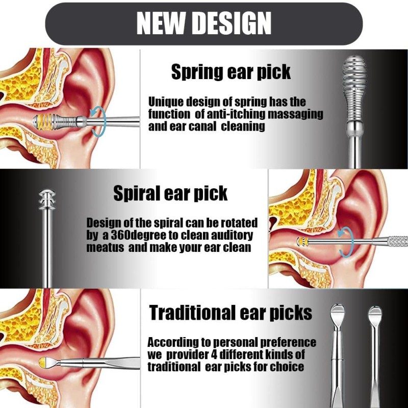 Ear Cleaning Tool Factory - OEM 7pcs Silver Earpick Set