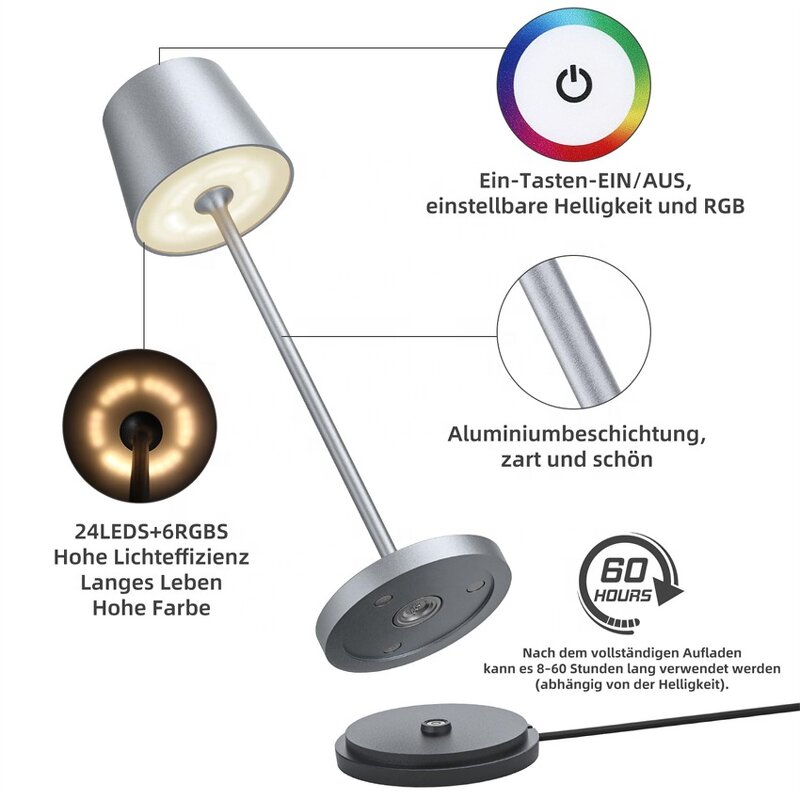 Luxury Table Lamp Manufacturer - OEM Modern Aluminium USB Rechargeable