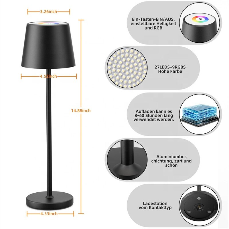 Aluminium Table Lamp Supplier - OEM 3W Luxury Warm Light RGB USB