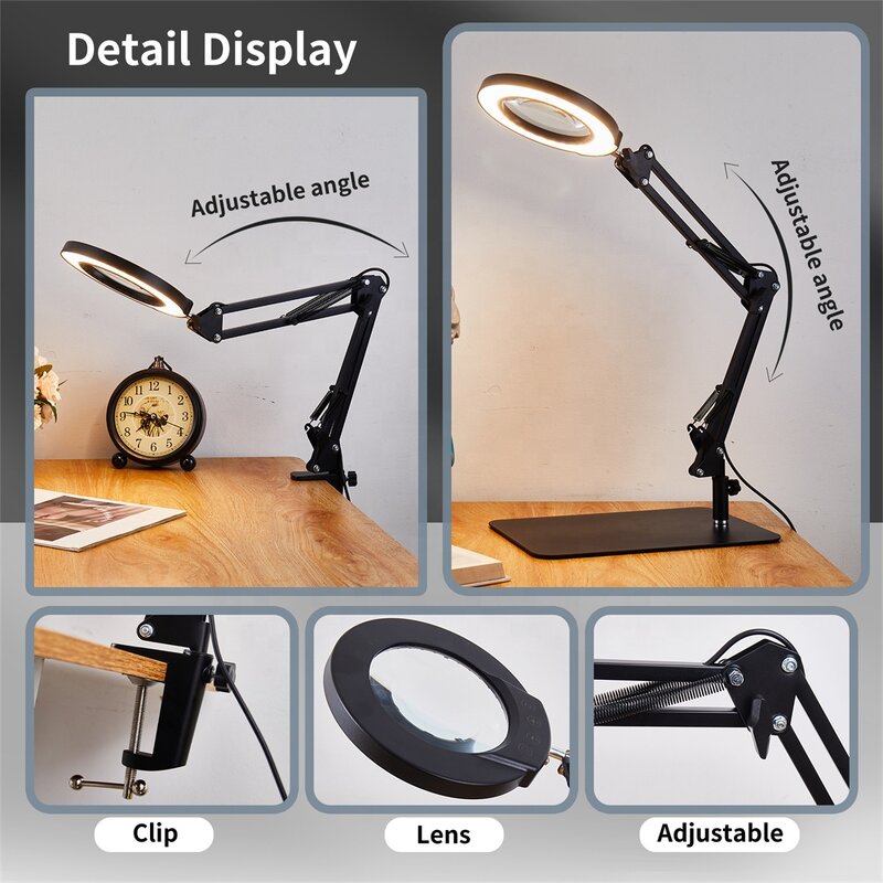 Desk Lamp with Magnifier Supplier - OEM Swing Arm 5 Modes 2-in-1
