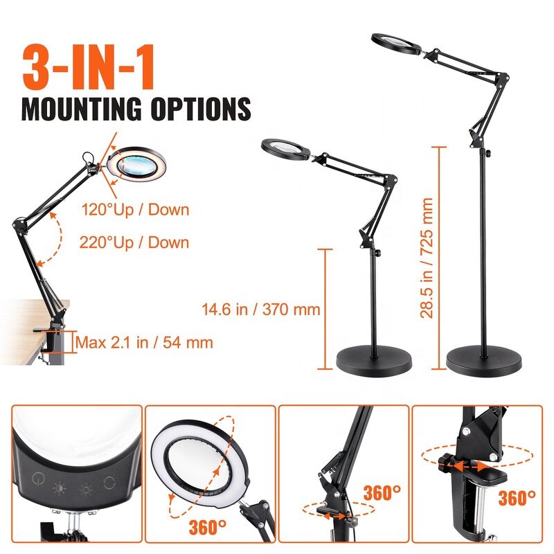 Magnifying Glass Floor Lamp Supplier - OEM 3-IN-1 Touch Dimmable