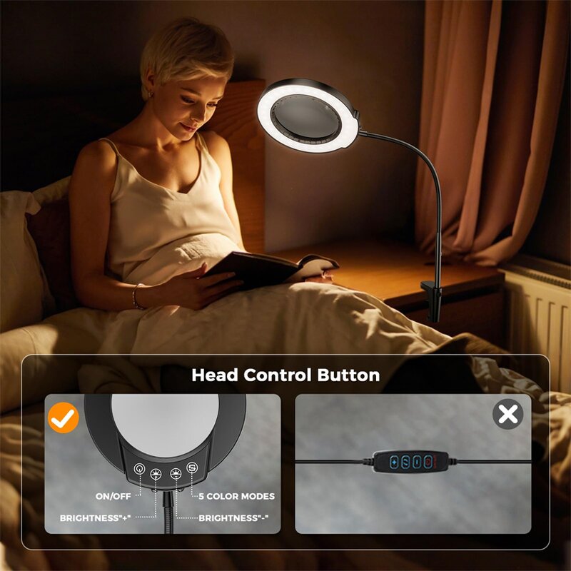 Magnifying Glass Desk Lamp Factory - OEM Clamp Flexible Arm 5 Modes
