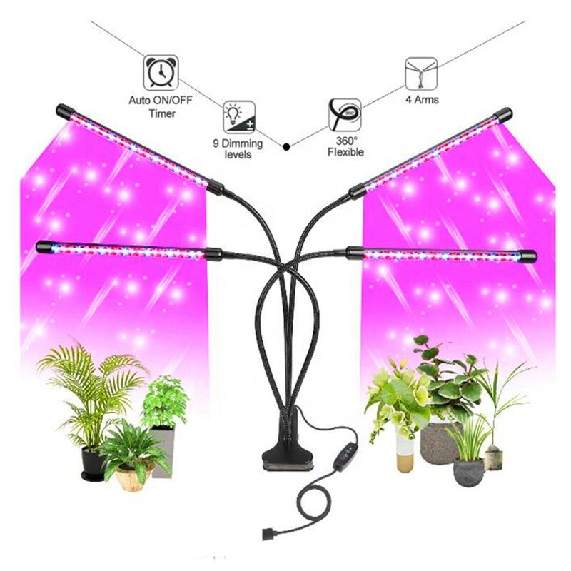 LED Plant Growth Light Factory - OEM Four Tubes Timing Clip Dimmable