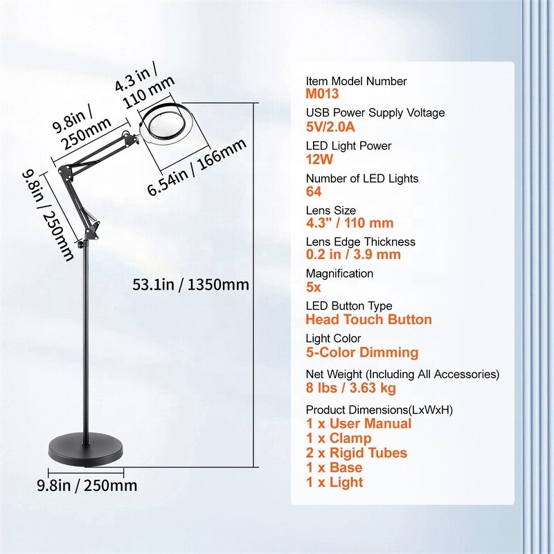 Magnifying Glass Floor Lamp Supplier - OEM 3-IN-1 Touch Dimmable