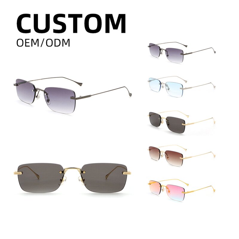 Square Rimless Sunglasses Factory - OEM Aochi Anti UV400 Black Metal