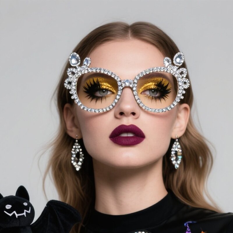 Halloween Accessories Glasses Supplier - New Ghost Rhinestone Bat Glasses for Party