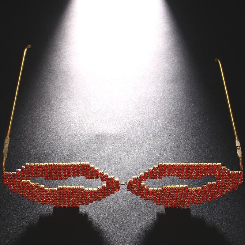 Women Lensless Glasses Supplier - Sexy Shiny Red Diamond Lip Shaped for Party