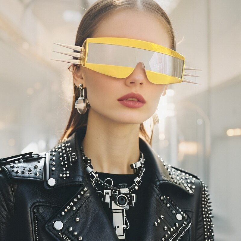 Punk Rivet Sunglasses Supplier - New Arrivals One-piece Lens Y2K Shades for Women and Men