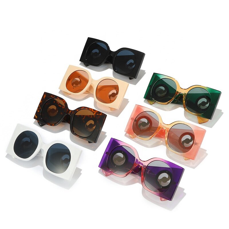 Custom Logo Sunglasses Supplier - Wide Leg Square Frame Round Lens Vintage Oversized