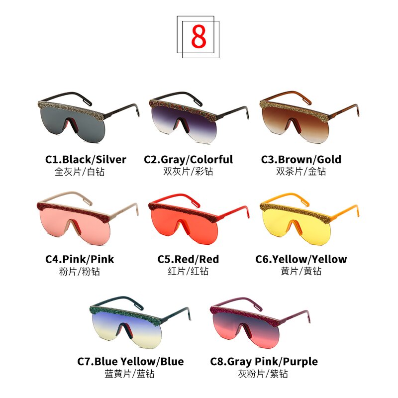 Half Frame Sunglasses Factory - Fashion Luxury Oversized Vintage Semi-Rimless Diamond