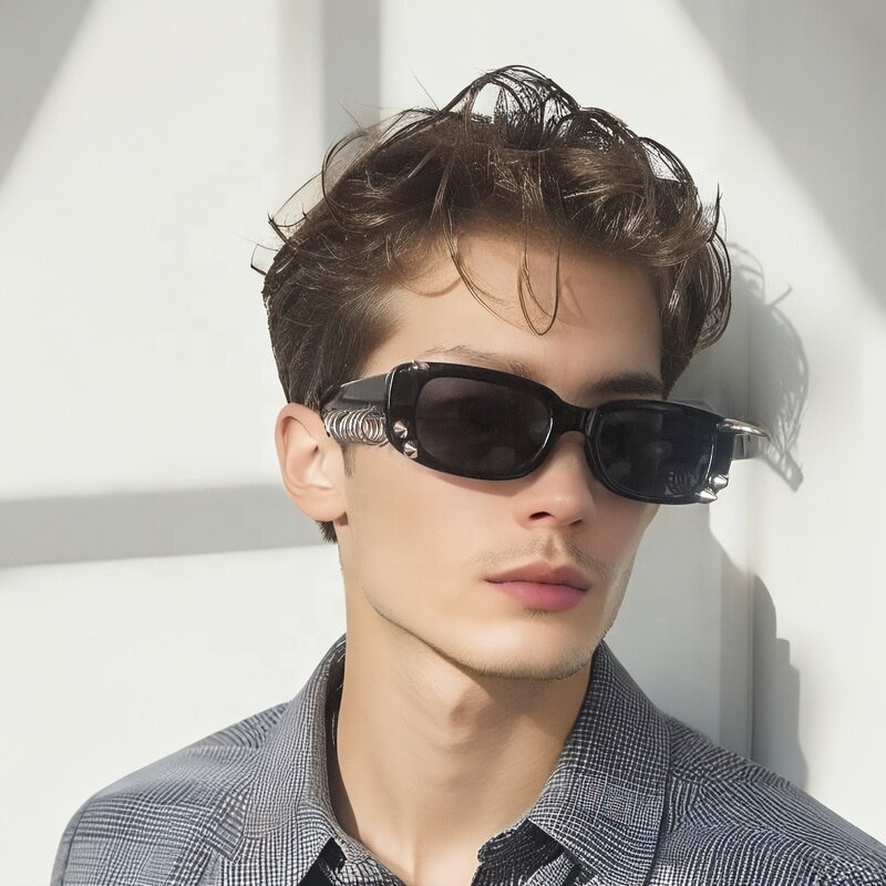 Punk Sunglasses Manufacturer - Metal Circle Rivet Black Small Square Shades
