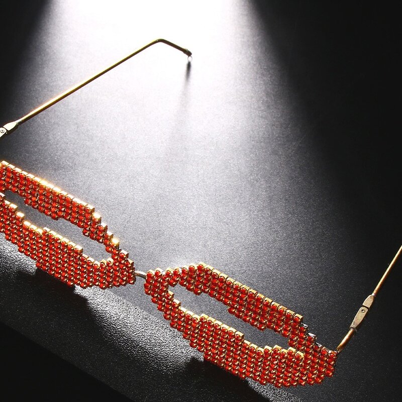 Women Lensless Glasses Supplier - Sexy Shiny Red Diamond Lip Shaped for Party