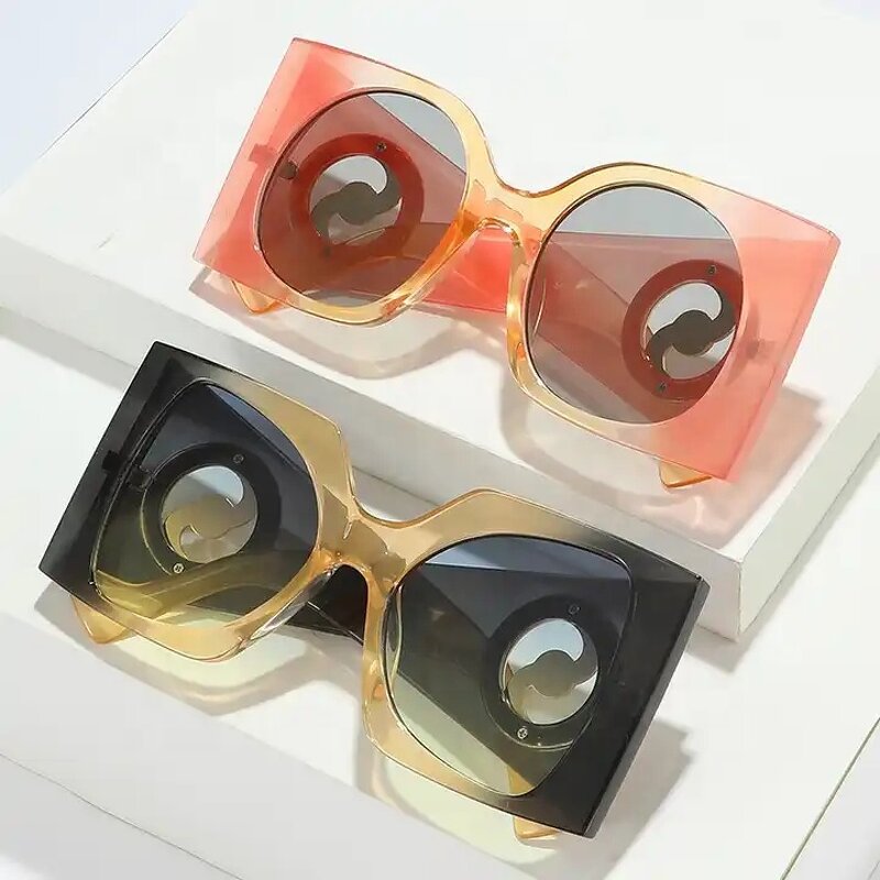 Custom Logo Sunglasses Supplier - Wide Leg Square Frame Round Lens Vintage Oversized