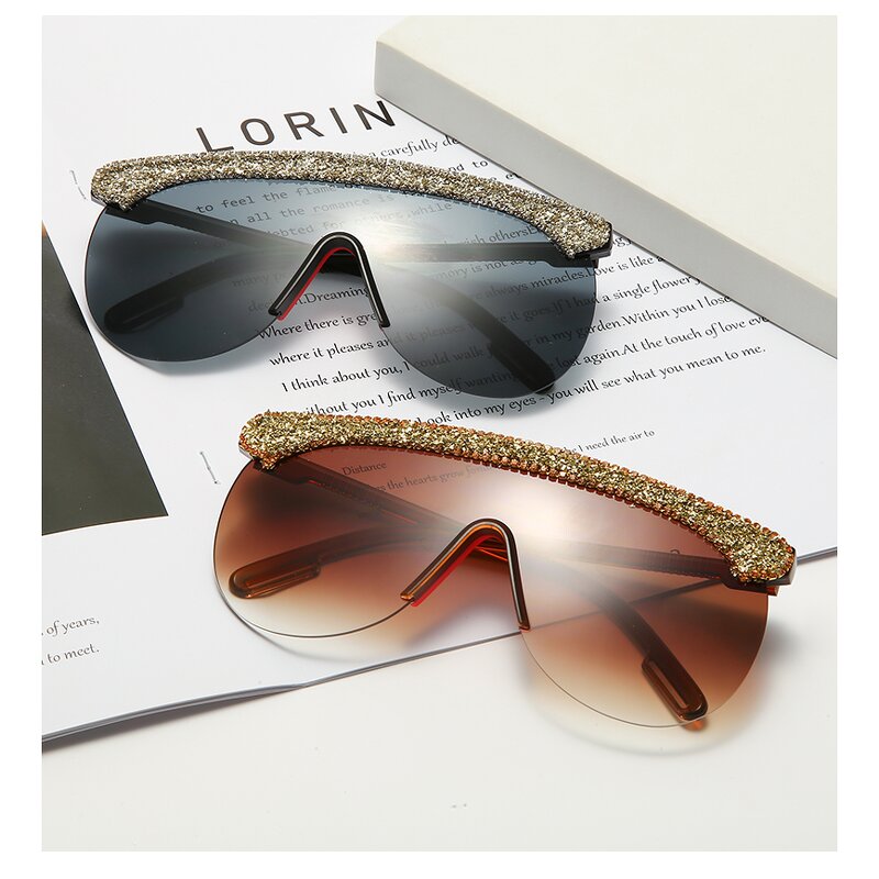Half Frame Sunglasses Factory - Fashion Luxury Oversized Vintage Semi-Rimless Diamond