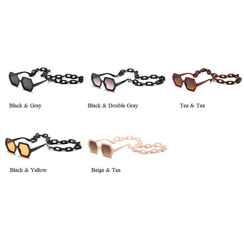 Vintage Square Sunglasses Manufacturer - Hot Selling Unique Polygon Frame With Chain