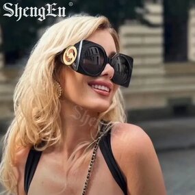 Custom Logo Sunglasses Supplier - Wide Leg Square Frame Round Lens Vintage Oversized