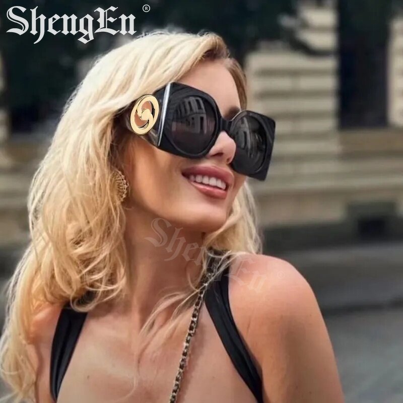 Custom Logo Sunglasses Supplier - Wide Leg Square Frame Round Lens Vintage Oversized