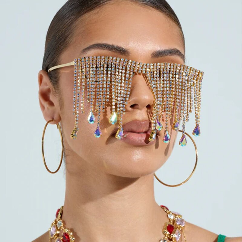 Rhinestone Tassel Glasses Factory - Luxury Lensless Colorful Diamond Eyeglasses Frames 2026