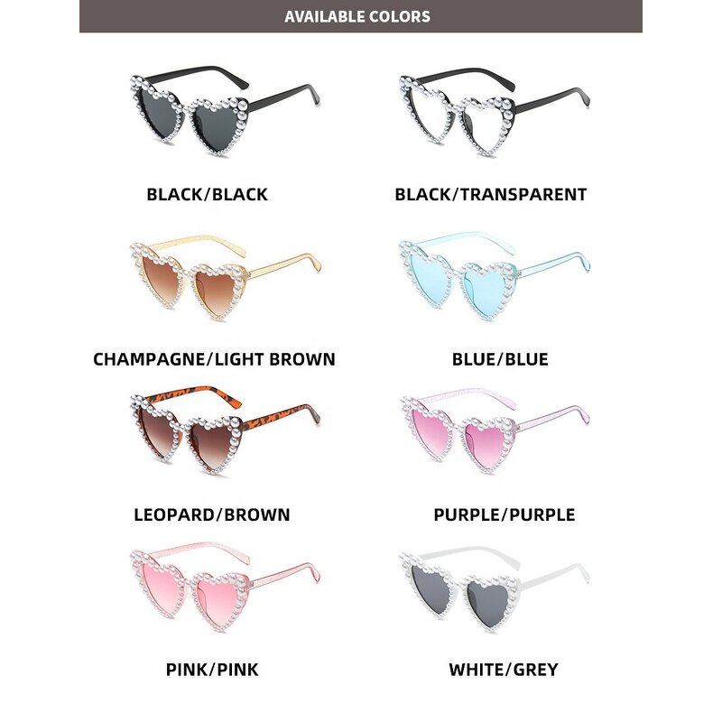 Heart Sunglasses Manufacturer - New Fashion Plastic Frame Women Love Shades Luxury Pearl