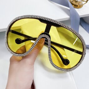 Plastic Frame Sunglasses Supplier - New One-piece Lens Vintage Oversized Diamond for Women
