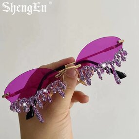 Rhinestone Sunglasses Factory - Luxury Rimless Oval Tear-shaped With Stone Fashion Diamond