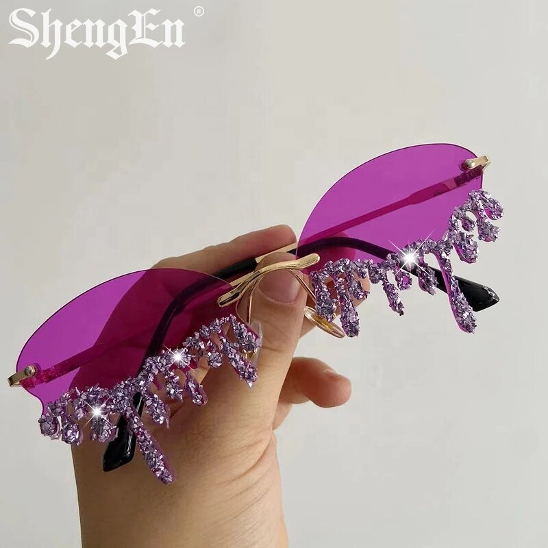 Rhinestone Sunglasses Factory - Luxury Rimless Oval Tear-shaped With Stone Fashion Diamond