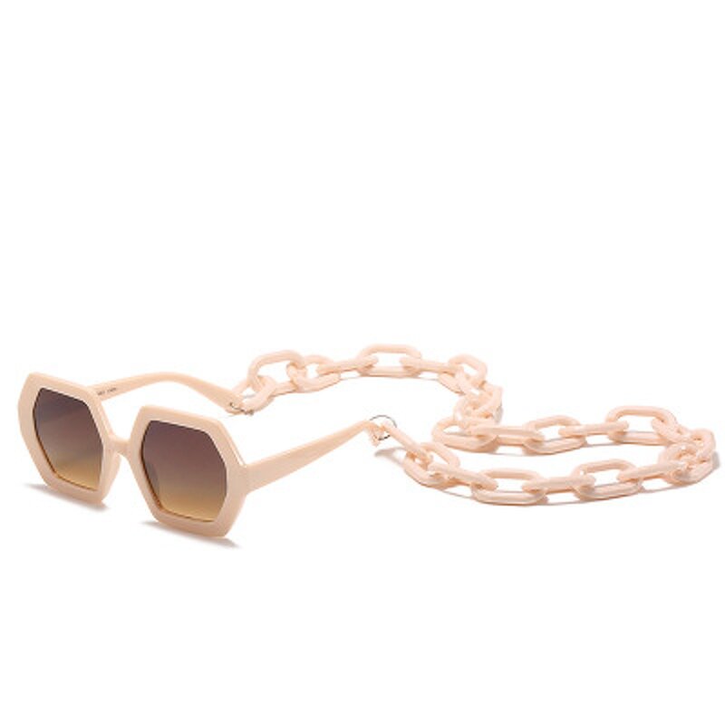 Vintage Square Sunglasses Manufacturer - Hot Selling Unique Polygon Frame With Chain
