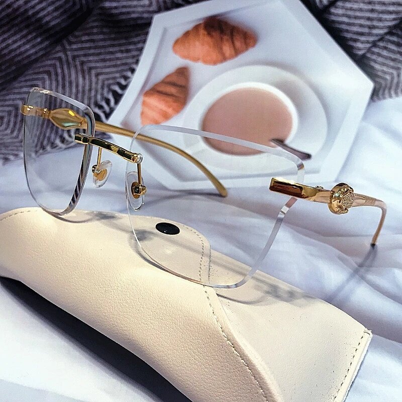 Designer Women Sunglasses Manufacturer - Wholesale Brand Metal Cheetah Diamond Cut Rimless