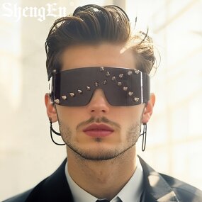 Oversized Punk Sunglasses Supplier - One-piece Rimless Rivet Shades for Women and Men