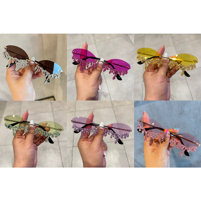 Rhinestone Sunglasses Factory - Luxury Rimless Oval Tear-shaped With Stone Fashion Diamond