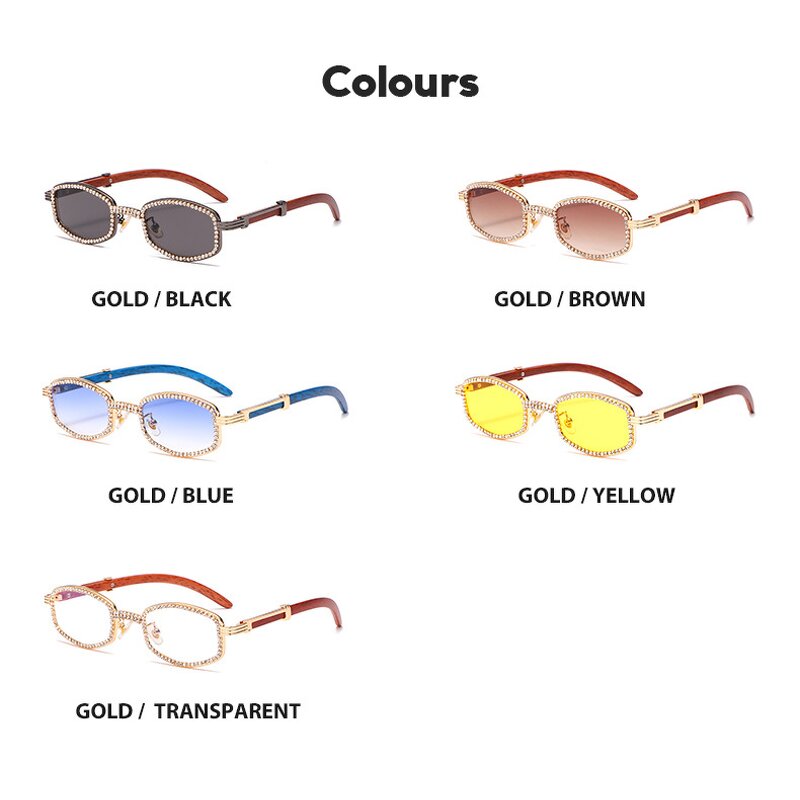 Wooden Temple Sunglasses Supplier - Retro Small Oval Luxury Vintage Punk Rhinestone Diamond