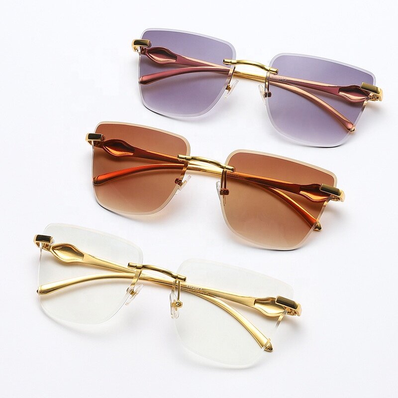 Designer Women Sunglasses Manufacturer - Wholesale Brand Metal Cheetah Diamond Cut Rimless