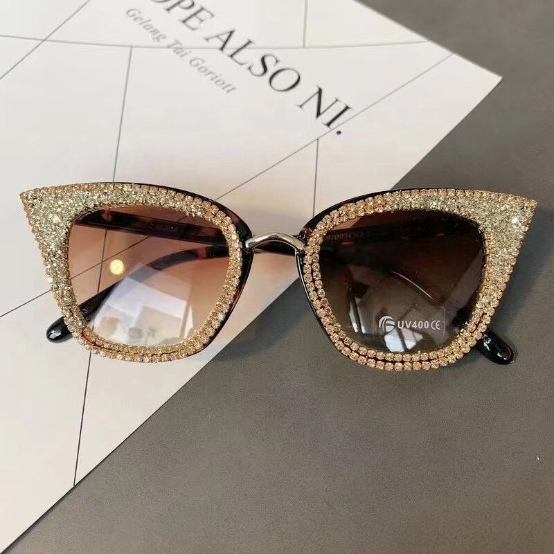 Rhinestone Sunglasses Manufacturer - New Luxury Women Oversized Diamond Cateye Glasses