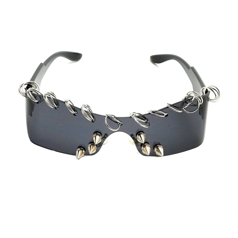 Metal Circle Sunglasses Factory - Punk Rivet Rimless Square Shades for Women and Men