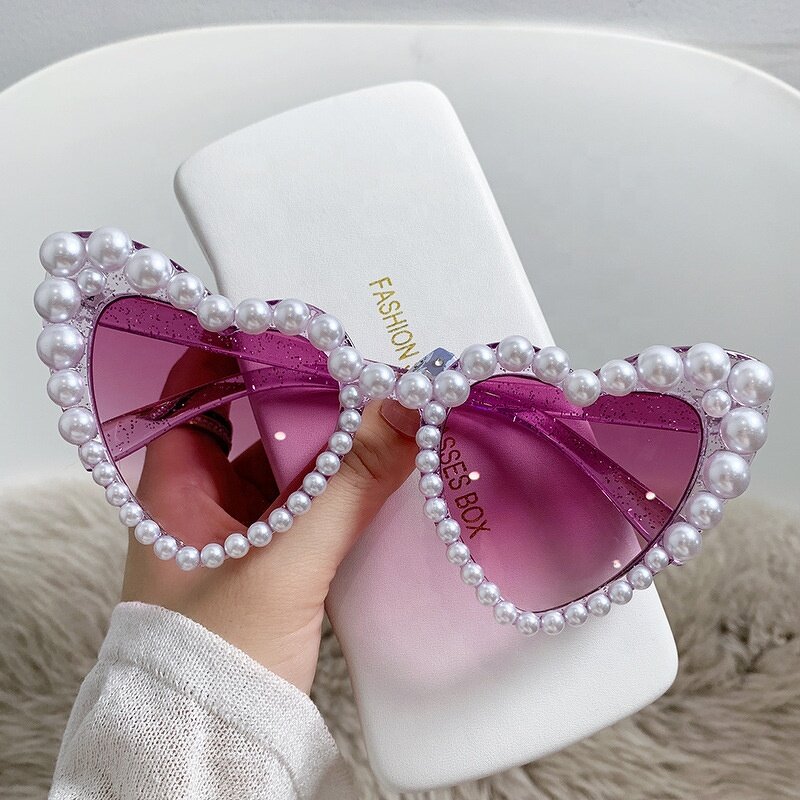 Heart Sunglasses Manufacturer - New Fashion Plastic Frame Women Love Shades Luxury Pearl