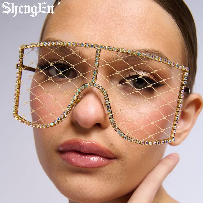 Luxury Eyeglasses Frames Factory - Women Lensless Oversized Grid Diamond 2025